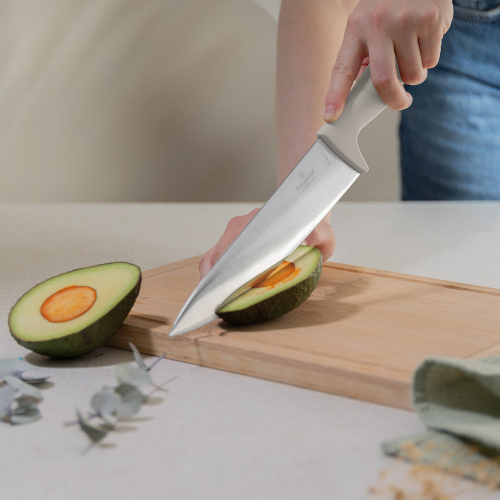 Bloc de couteaux BerlingerHaus Mat Crème 10 pièces - Couteau de chef, Couteau à pain, Couteau Santoku, Couteau d'office, Éplucheur & 4 Couteaux à steak