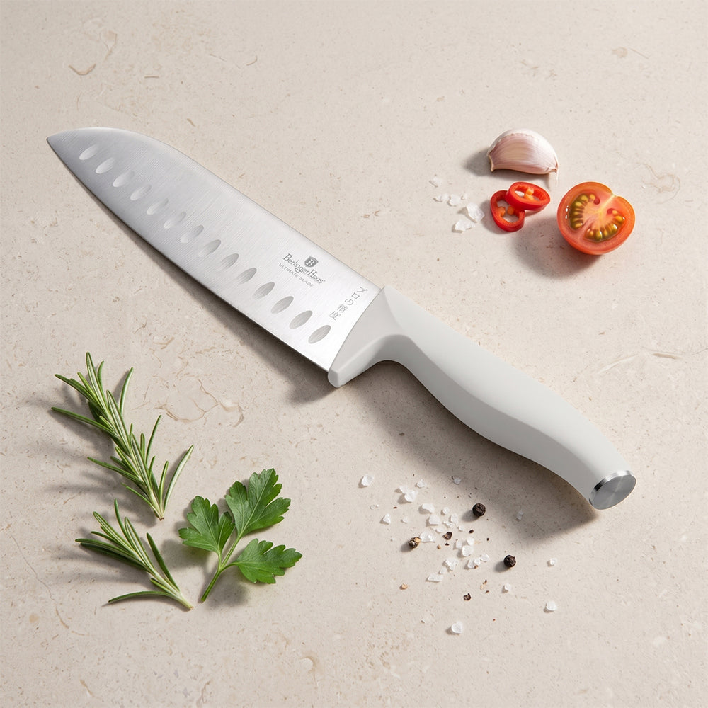 Bloc de couteaux BerlingerHaus Mat Crème 10 pièces - Couteau de chef, Couteau à pain, Couteau Santoku, Couteau d'office, Éplucheur & 4 Couteaux à steak
