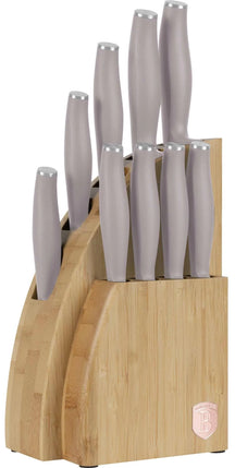 Bloc de couteaux BerlingerHaus Taupe 10 pièces - Couteau de chef, Couteau à pain, Couteau Santoku, Couteau d'office, Couteau éplucheur & 4 Couteaux à steak