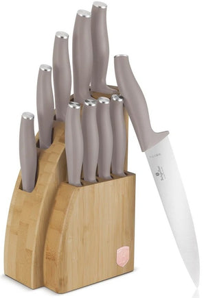 Bloc de couteaux BerlingerHaus Taupe 10 pièces - Couteau de chef, Couteau à pain, Couteau Santoku, Couteau d'office, Couteau éplucheur & 4 Couteaux à steak