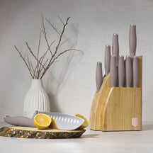 Bloc de couteaux BerlingerHaus Taupe 10 pièces - Couteau de chef, Couteau à pain, Couteau Santoku, Couteau d'office, Couteau éplucheur & 4 Couteaux à steak