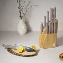Bloc de couteaux BerlingerHaus Taupe 10 pièces - Couteau de chef, Couteau à pain, Couteau Santoku, Couteau d'office, Couteau éplucheur & 4 Couteaux à steak