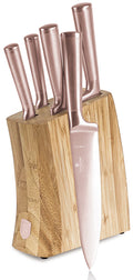 Bloc de couteaux BerlingerHaus Or Rose 6 pièces - Couteau de chef, Couteau à pain, Couteau Santoku, Couteau d'office & Éplucheur