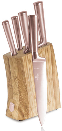 Bloc de couteaux BerlingerHaus Or Rose 6 pièces - Couteau de chef, Couteau à pain, Couteau Santoku, Couteau d'office & Éplucheur