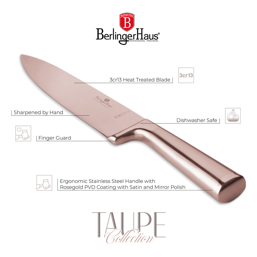 Bloc de couteaux BerlingerHaus Or Rose 6 pièces - Couteau de chef, Couteau à pain, Couteau Santoku, Couteau d'office & Éplucheur