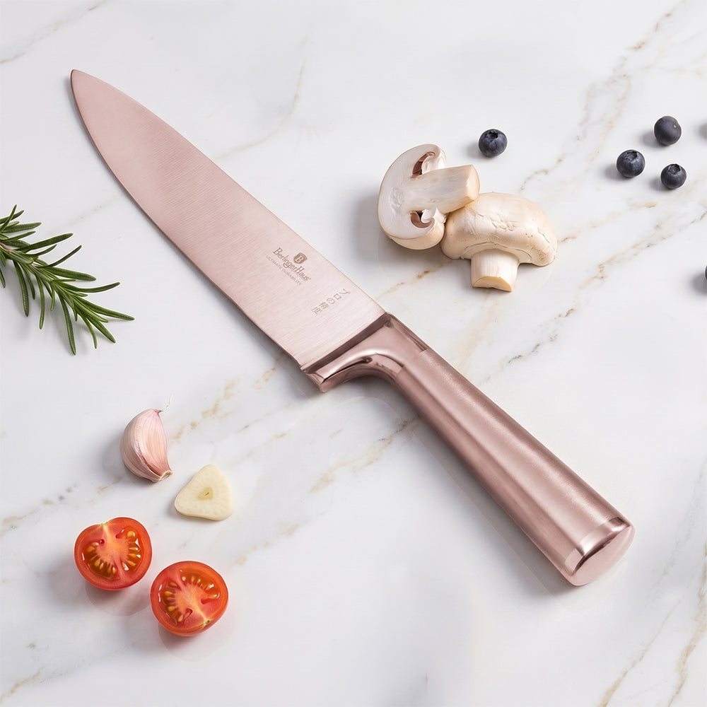 Bloc de couteaux BerlingerHaus Or Rose 6 pièces - Couteau de chef, Couteau à pain, Couteau Santoku, Couteau d'office & Éplucheur