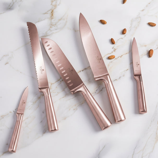 Bloc de couteaux BerlingerHaus Or Rose 6 pièces - Couteau de chef, Couteau à pain, Couteau Santoku, Couteau d'office & Éplucheur