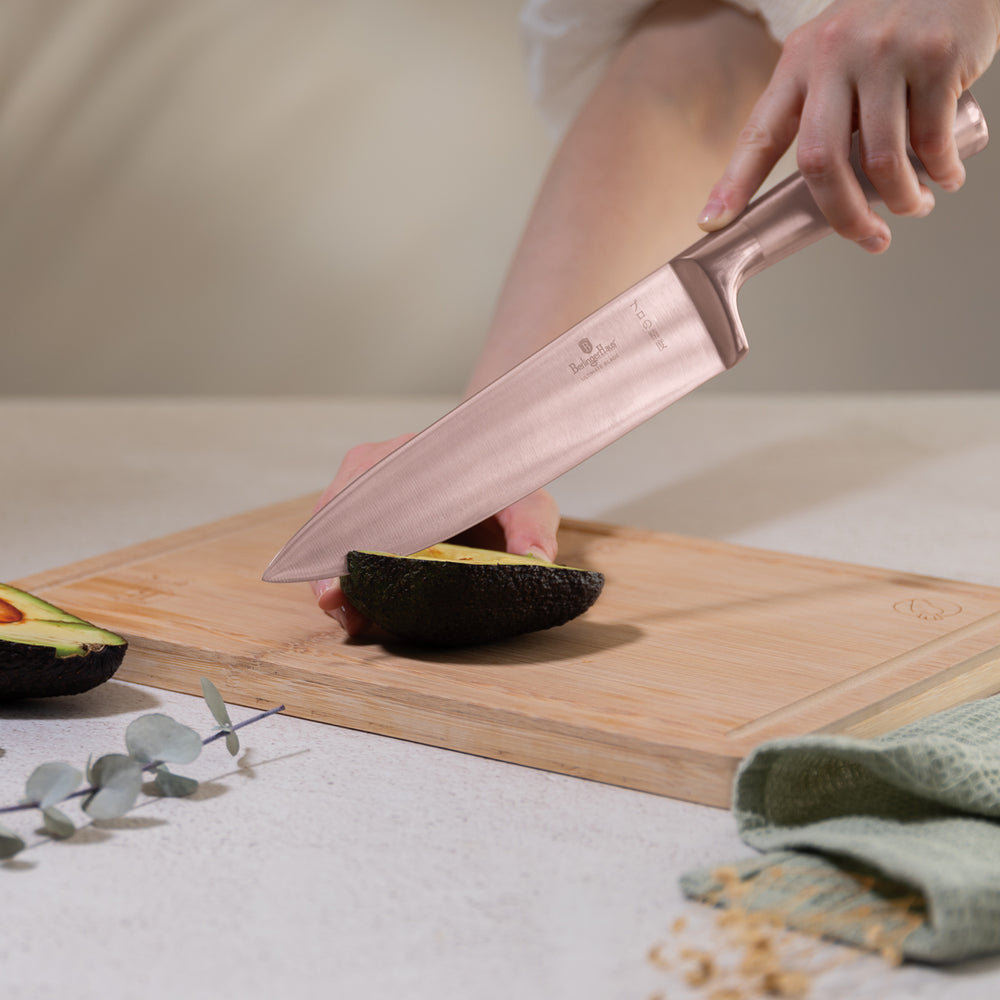 Bloc de couteaux BerlingerHaus Or Rose 6 pièces - Couteau de chef, Couteau à pain, Couteau Santoku, Couteau d'office & Éplucheur