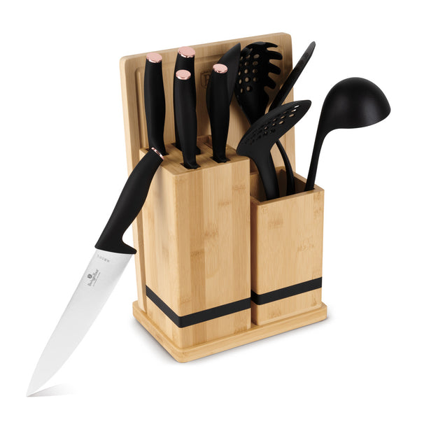 Bloc de Couteaux avec Ensemble d'Ustensiles de Cuisine & Planche à Découper BerlingerHaus Noir Or Rose - 12 pièces