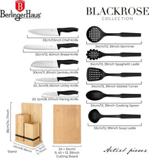 Bloc de Couteaux avec Ensemble d'Ustensiles de Cuisine & Planche à Découper BerlingerHaus Noir Or Rose - 12 pièces