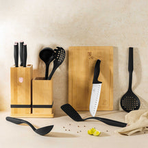 Bloc de Couteaux avec Ensemble d'Ustensiles de Cuisine & Planche à Découper BerlingerHaus Noir Or Rose - 12 pièces