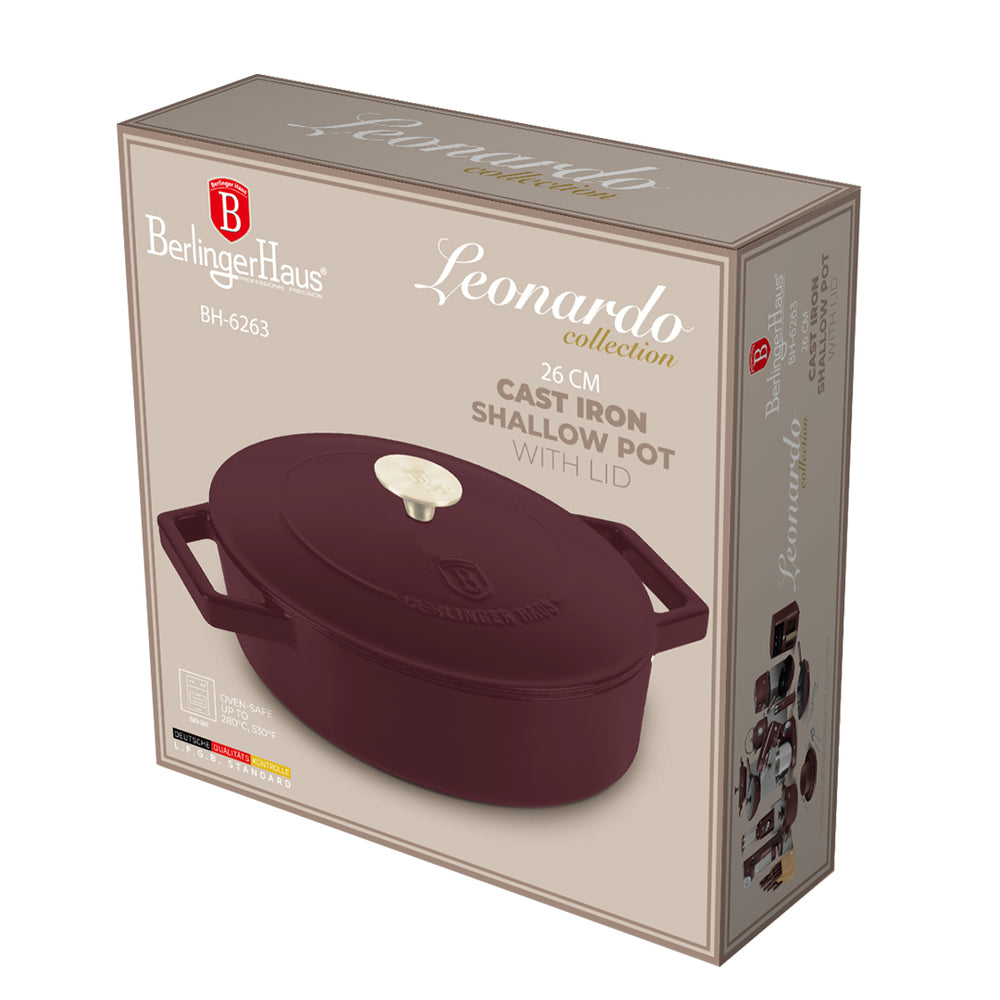 Sauteuse en fonte BerlingerHaus Bordeaux Mat ø 26 cm - adapté à toutes les sources de chaleur - revêtement antiadhésif émaillé