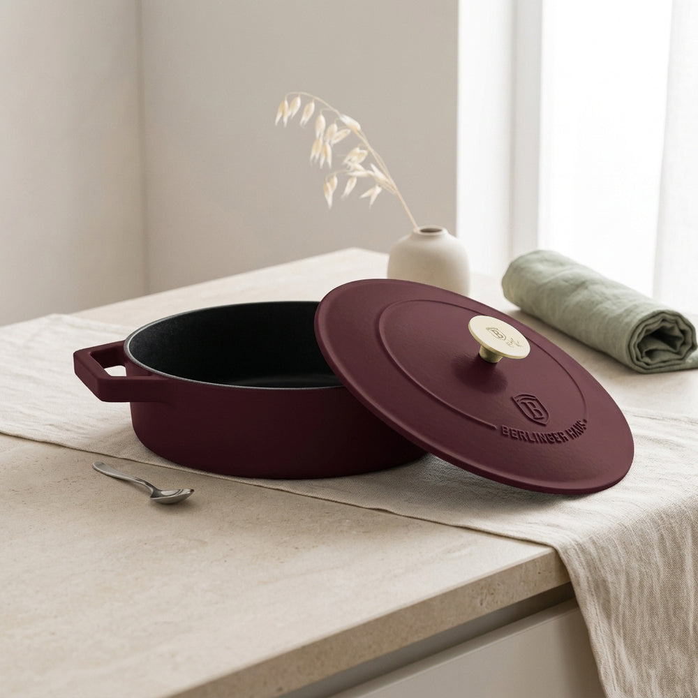 Sauteuse en fonte BerlingerHaus Bordeaux Mat ø 26 cm - adapté à toutes les sources de chaleur - revêtement antiadhésif émaillé