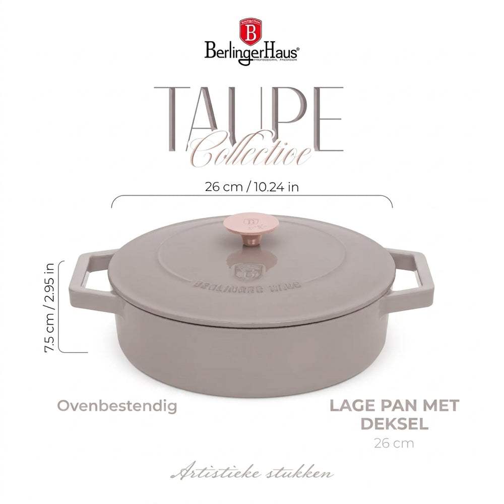 Sauteuse en fonte BerlingerHaus Taupe ø 26 cm - compatible avec toutes les sources de chaleur - revêtement antiadhésif émaillé