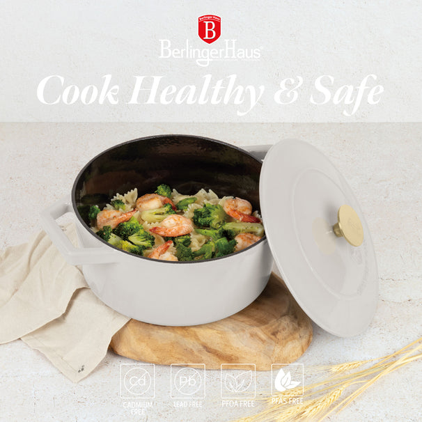 Cocotte BerlingerHaus Mat Crème - Fonte - ø 24 cm - compatible avec toutes les sources de chaleur - revêtement antiadhésif émaillé