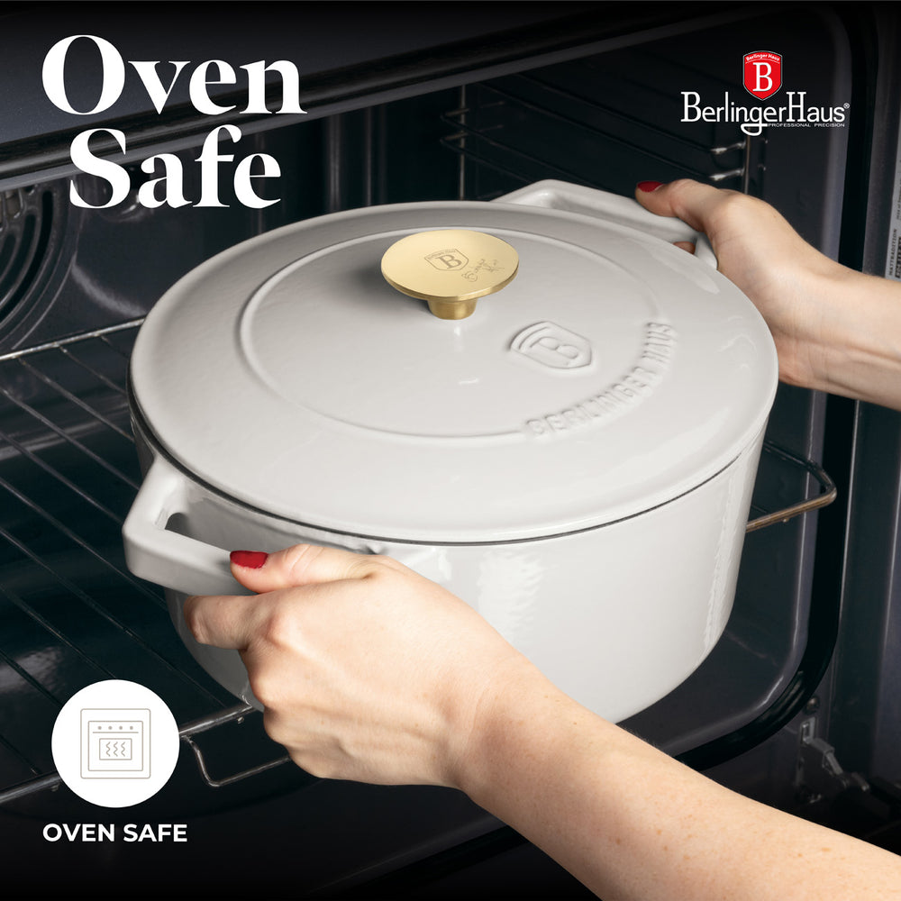 Cocotte BerlingerHaus Mat Crème - Fonte - ø 24 cm - compatible avec toutes les sources de chaleur - revêtement antiadhésif émaillé