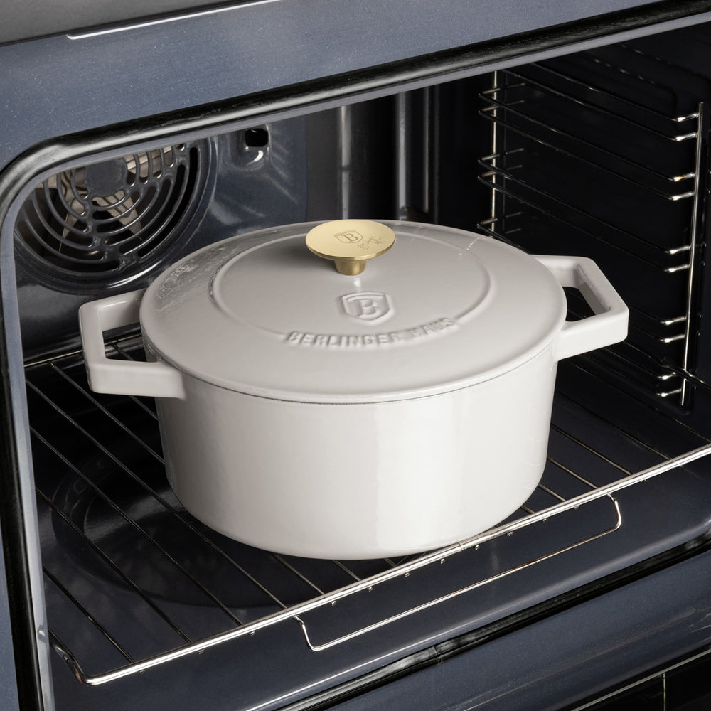 Cocotte BerlingerHaus Mat Crème - Fonte - ø 24 cm - compatible avec toutes les sources de chaleur - revêtement antiadhésif émaillé