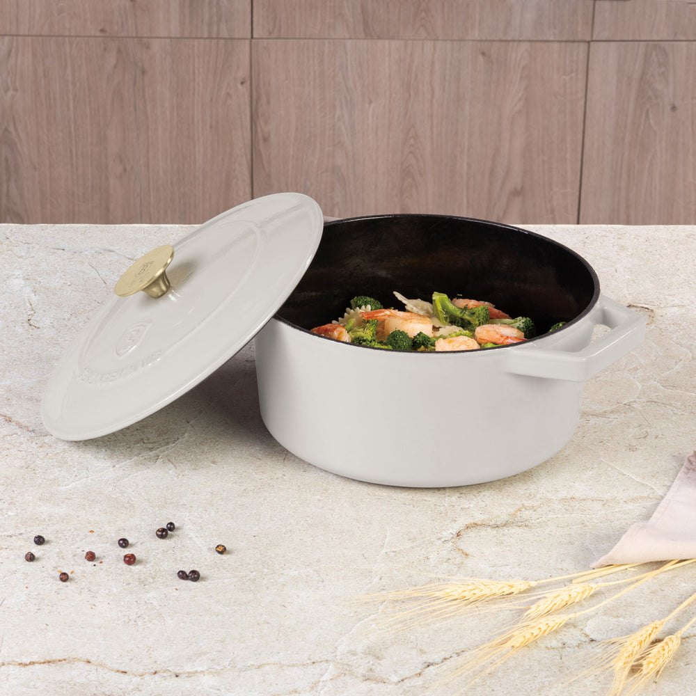 Cocotte BerlingerHaus Mat Crème - Fonte - ø 24 cm - compatible avec toutes les sources de chaleur - revêtement antiadhésif émaillé