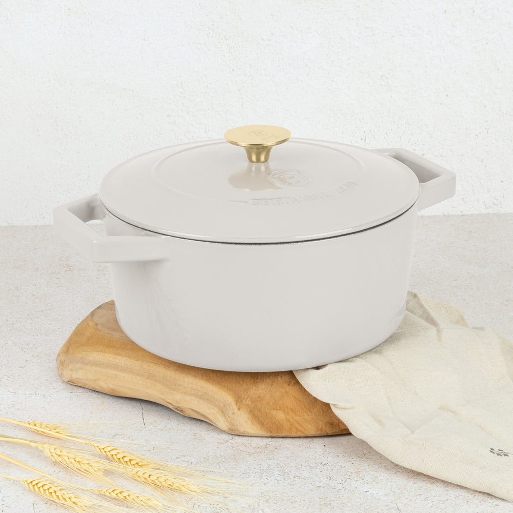 Cocotte BerlingerHaus Mat Crème - Fonte - ø 24 cm - compatible avec toutes les sources de chaleur - revêtement antiadhésif émaillé