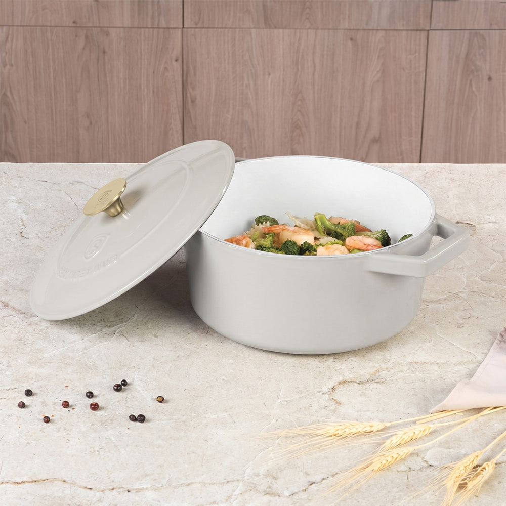 Cocotte BerlingerHaus Mat Crème - Fonte - ø 24 cm - compatible avec toutes les sources de chaleur - revêtement antiadhésif émaillé