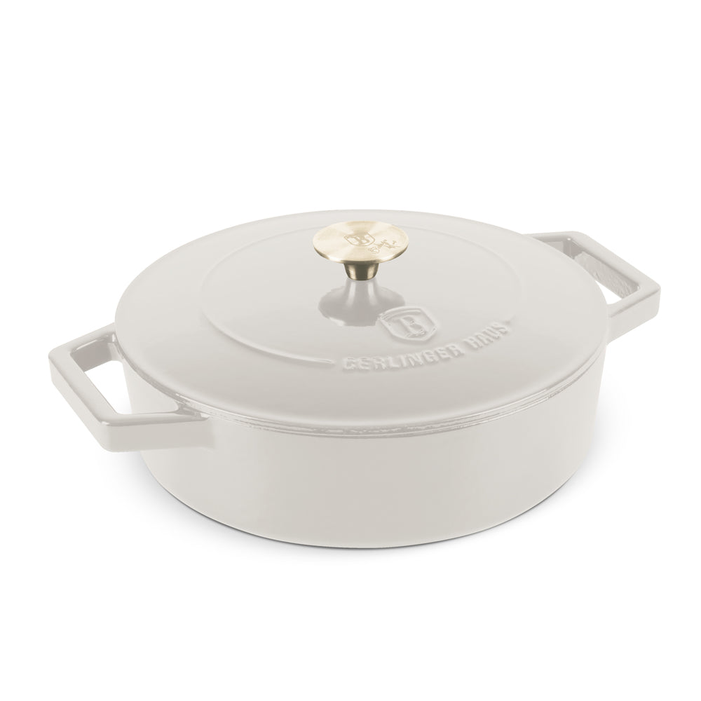 Sauteuse en fonte BerlingerHaus mat crème ø 26 cm - adapté à toutes les sources de chaleur - revêtement antiadhésif émaillé