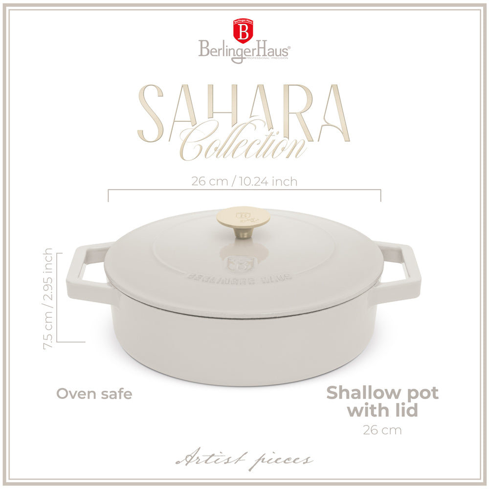Sauteuse en fonte BerlingerHaus mat crème ø 26 cm - adapté à toutes les sources de chaleur - revêtement antiadhésif émaillé