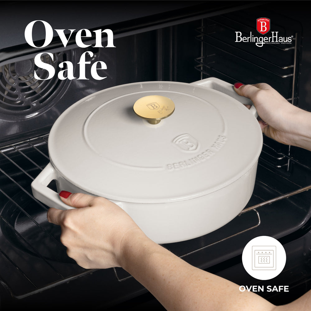 Sauteuse en fonte BerlingerHaus mat crème ø 26 cm - adapté à toutes les sources de chaleur - revêtement antiadhésif émaillé
