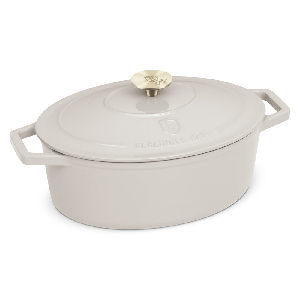 Cocotte en fonte BerlingerHaus Mat Crème Ovale 30 x 22 cm - adapté à toutes les sources de chaleur - revêtement émaillé antiadhésif