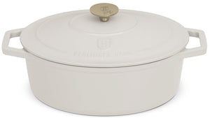 Cocotte en fonte BerlingerHaus Mat Crème Ovale 30 x 22 cm - adapté à toutes les sources de chaleur - revêtement émaillé antiadhésif