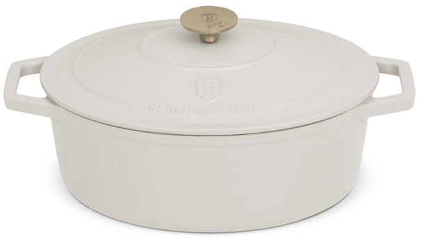Cocotte en fonte BerlingerHaus Mat Crème Ovale 30 x 22 cm - adapté à toutes les sources de chaleur - revêtement émaillé antiadhésif