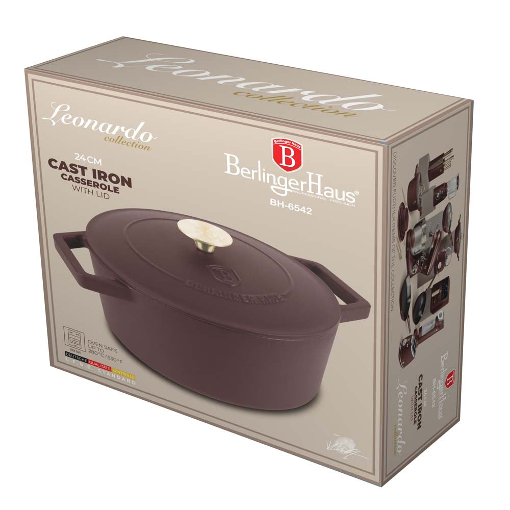 Cocotte en Fonte BerlingerHaus Mat Bordeaux ø 24 cm - compatible avec toutes les sources de chaleur - revêtement émaillé antiadhésif
