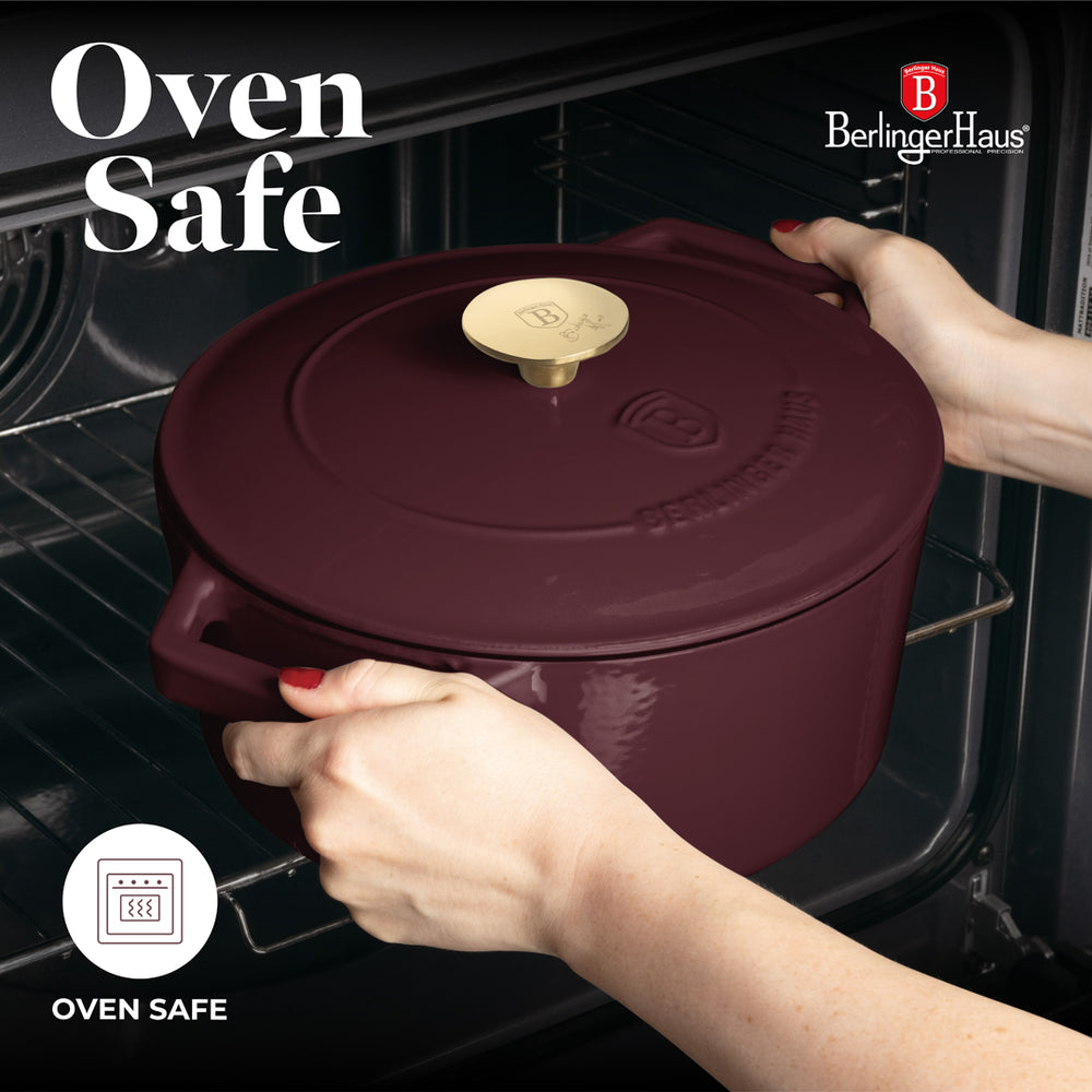 Cocotte en Fonte BerlingerHaus Mat Bordeaux ø 24 cm - compatible avec toutes les sources de chaleur - revêtement émaillé antiadhésif