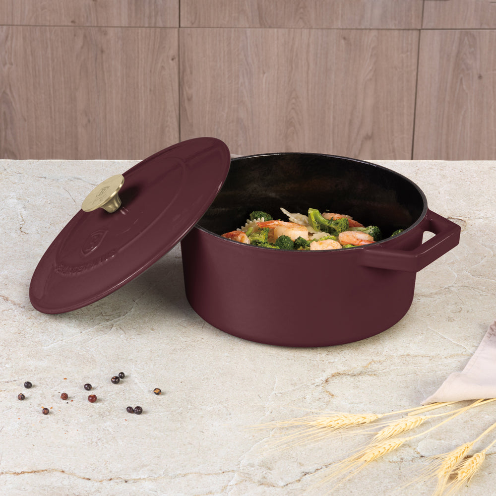 Cocotte en Fonte BerlingerHaus Mat Bordeaux ø 24 cm - compatible avec toutes les sources de chaleur - revêtement émaillé antiadhésif