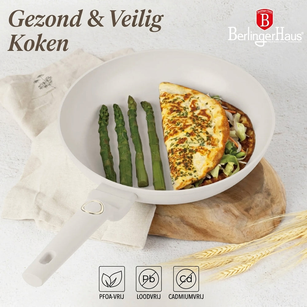 Poêle à Frire BerlingerHaus Mat Crème ø 20 cm - compatible avec toutes les sources de chaleur - revêtement antiadhésif standard