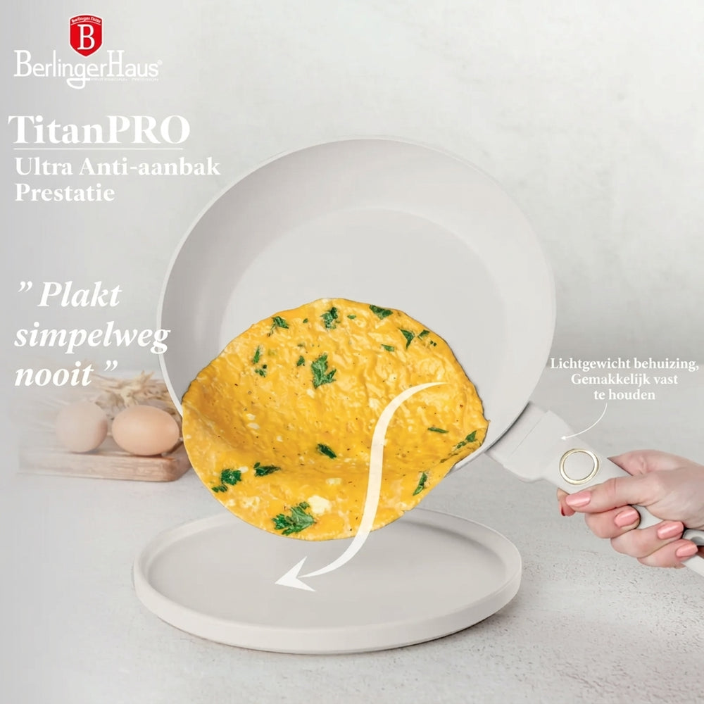 Batterie de cuisine BerlingerHaus Mat Crème 7 pièces - Casserole ø 20, 24, 28 cm & Poêle ø 20, 24 cm - compatible avec toutes les sources de chaleur