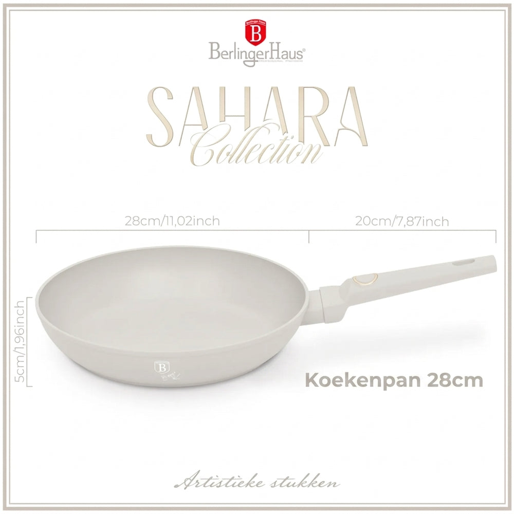 Poêle à Frire BerlingerHaus Mat Crème ø 28 cm - compatible avec toutes les sources de chaleur - revêtement antiadhésif standard