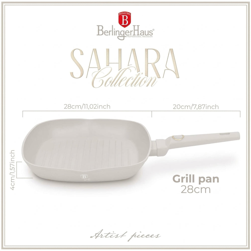 Poêle grill BerlingerHaus Mat Crème 28 x 28 cm - compatible avec toutes les sources de chaleur - revêtement antiadhésif standard