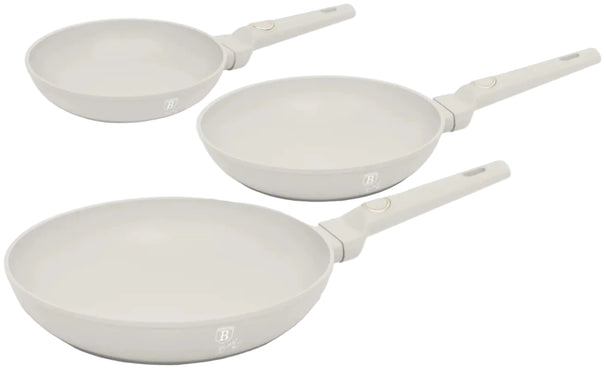 Ensemble de poêles BerlingerHaus Mat Crème 3 pièces - ø 20, 24 & 28 cm - compatible avec toutes les sources de chaleur - revêtement antiadhésif standard