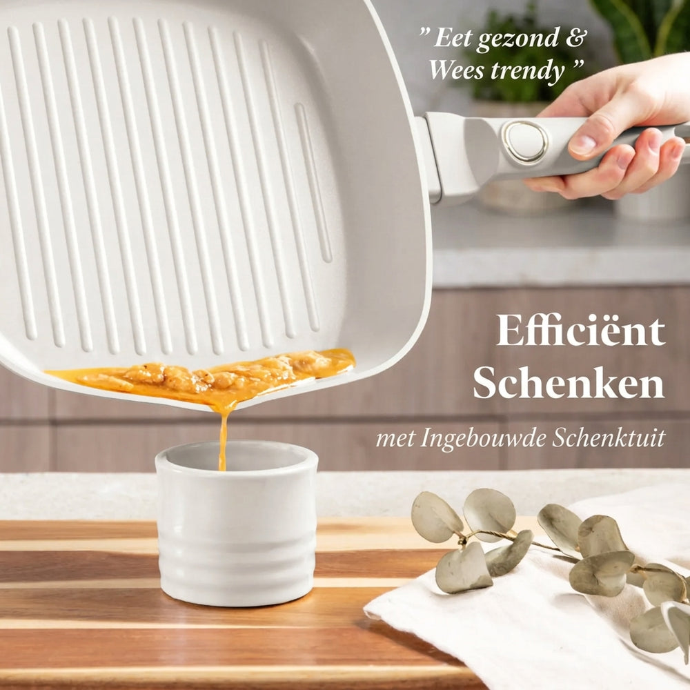 Ensemble de poêles BerlingerHaus Mat Crème 3-Pièces - Poêle ø 20 & 24 cm, Poêle-gril 28 cm - Compatible avec toutes les sources de chaleur