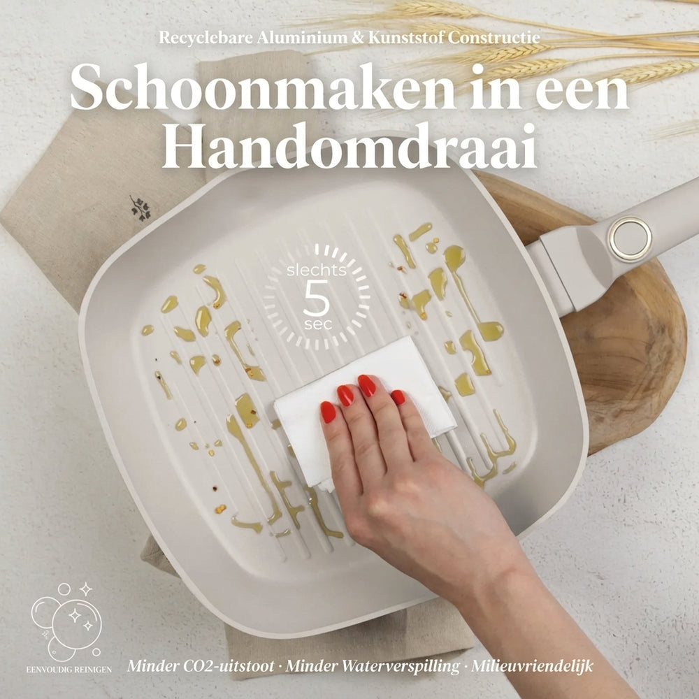 Ensemble de poêles BerlingerHaus Mat Crème 3-Pièces - Poêle ø 20 & 24 cm, Poêle-gril 28 cm - Compatible avec toutes les sources de chaleur