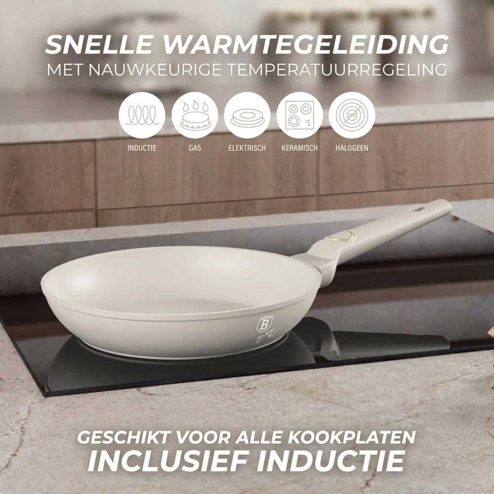 Ensemble de poêles BerlingerHaus Mat Crème 3-Pièces - Poêle ø 20 & 24 cm, Poêle-gril 28 cm - Compatible avec toutes les sources de chaleur