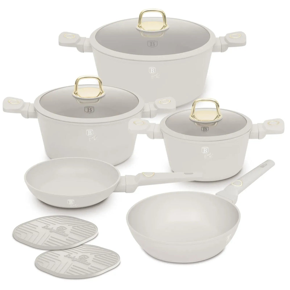 Batterie de cuisine BerlingerHaus Mat Crème 7 pièces - Casserole ø 20, 24, 28 cm & Poêle ø 20, 24 cm - compatible avec toutes les sources de chaleur