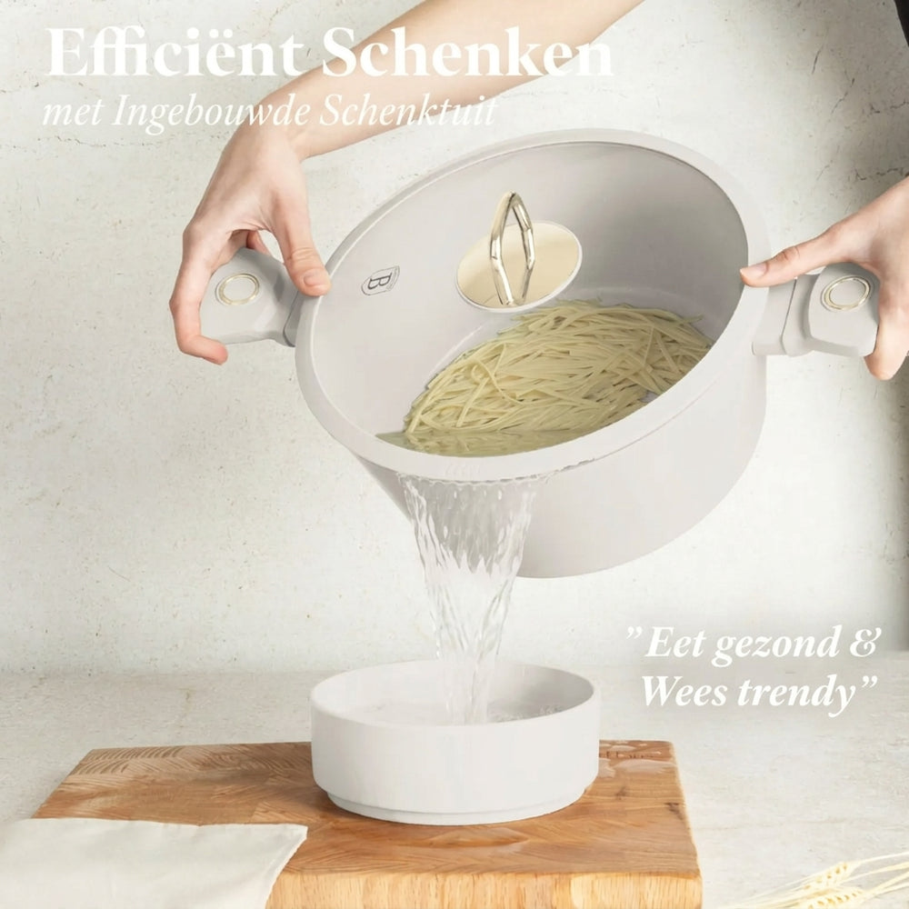Batterie de cuisine BerlingerHaus Mat Crème 7 pièces - Casserole ø 20, 24, 28 cm & Poêle ø 20, 24 cm - compatible avec toutes les sources de chaleur