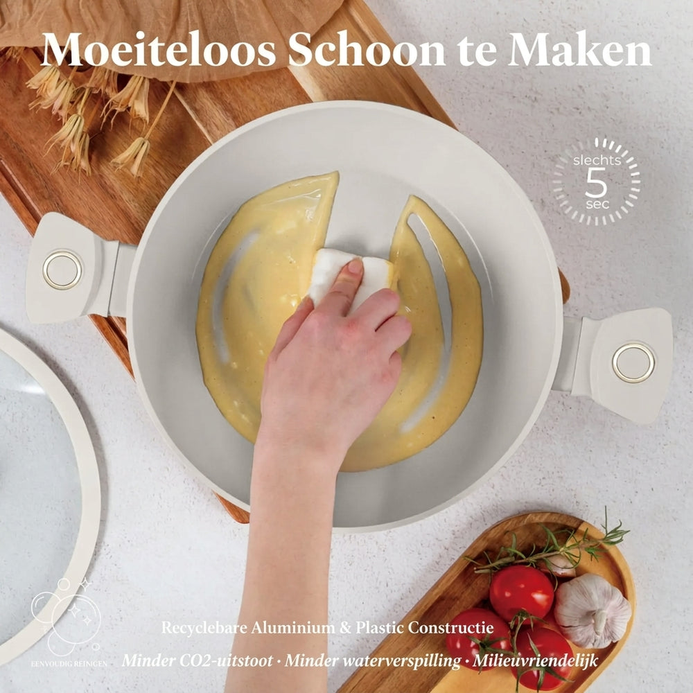 Batterie de cuisine BerlingerHaus Mat Crème 7 pièces - Casserole ø 20, 24, 28 cm & Poêle ø 20, 24 cm - compatible avec toutes les sources de chaleur