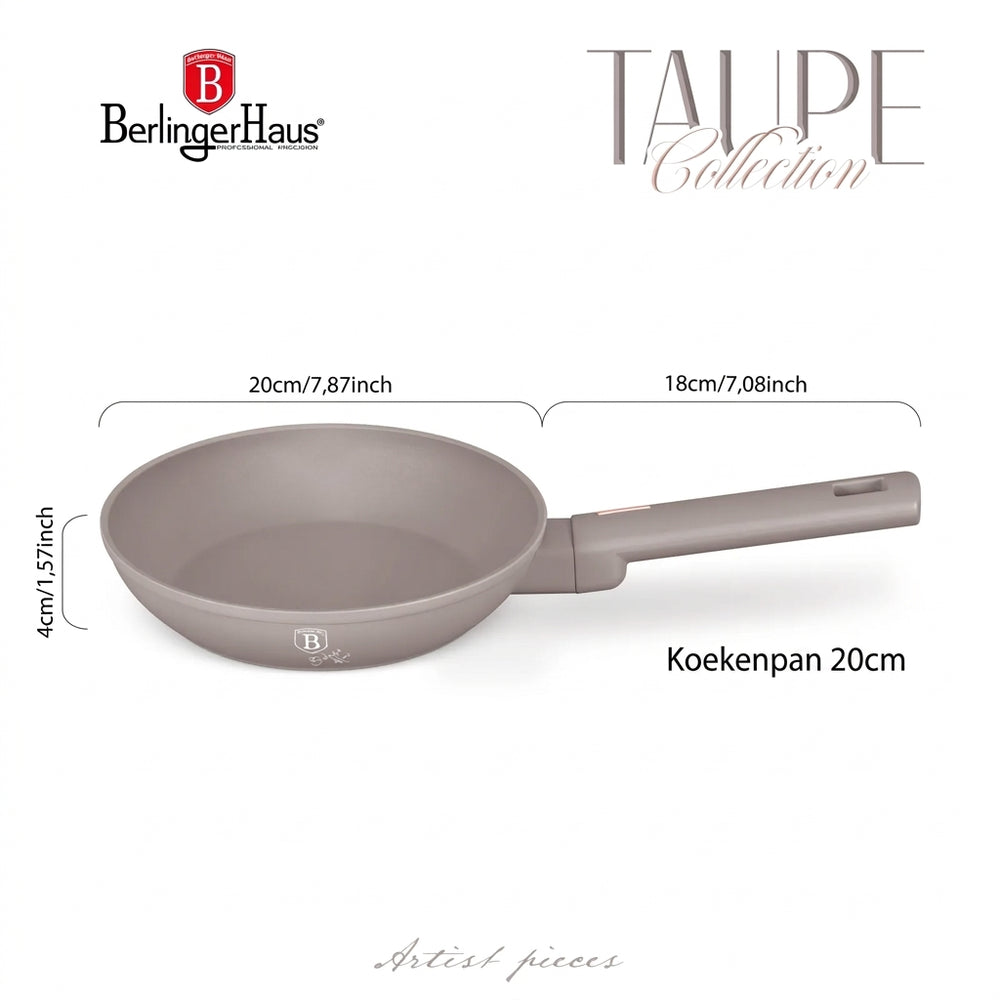 Poêle à Frire BerlingerHaus Taupe ø 20 cm - compatible avec toutes les sources de chaleur - revêtement antiadhésif standard