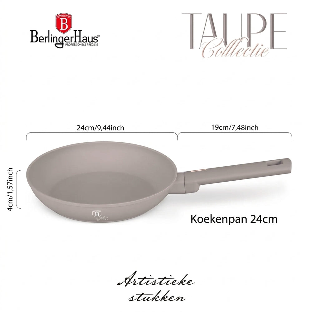 Poêle à Frire BerlingerHaus Taupe ø 24 cm - compatible avec toutes les sources de chaleur - revêtement antiadhésif standard
