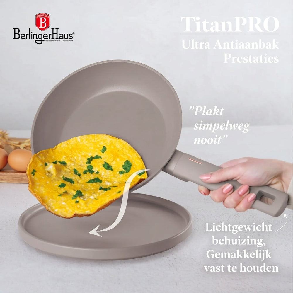 Batterie de cuisine BerlingerHaus taupe 11 pièces - Casserole ø 20, 24, 28 cm, Poêle ø 24, 28 cm & Casserole ø 16 cm - compatible avec toutes les sources de chaleur