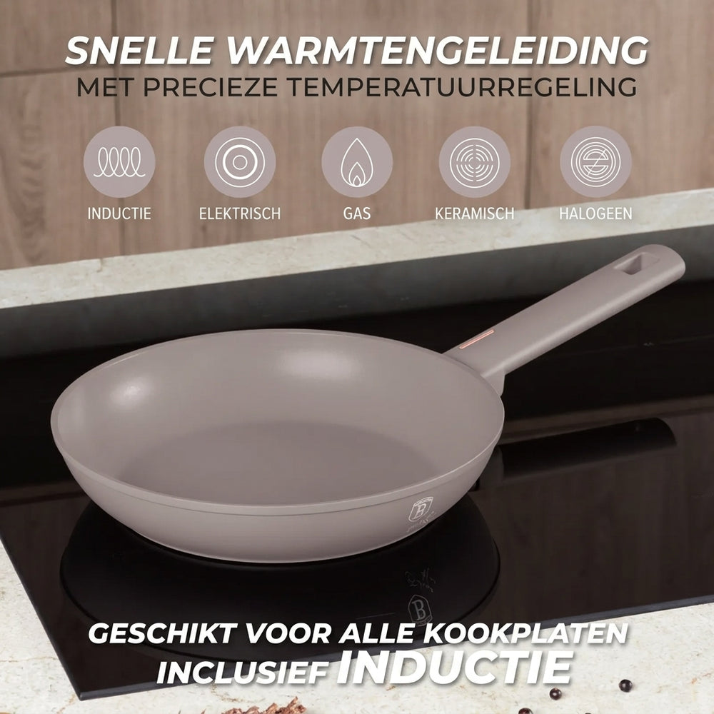 Batterie de cuisine BerlingerHaus taupe 11 pièces - Casserole ø 20, 24, 28 cm, Poêle ø 24, 28 cm & Casserole ø 16 cm - compatible avec toutes les sources de chaleur