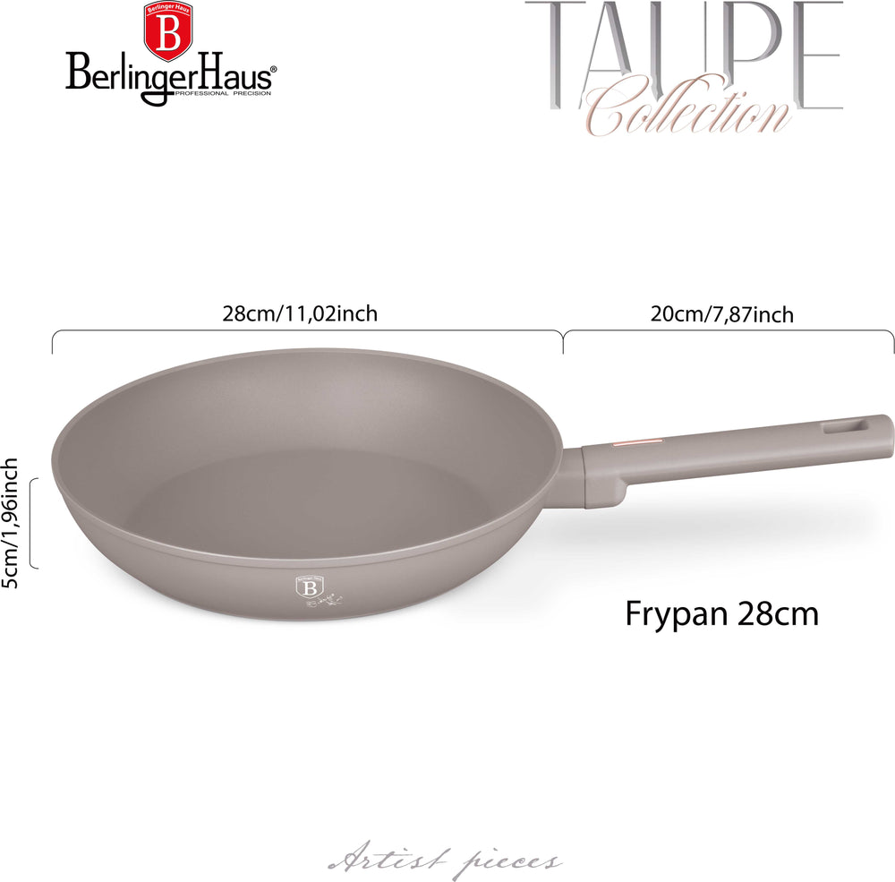 Poêle à Frire BerlingerHaus Taupe ø 28 cm - compatible avec toutes les sources de chaleur - revêtement antiadhésif standard