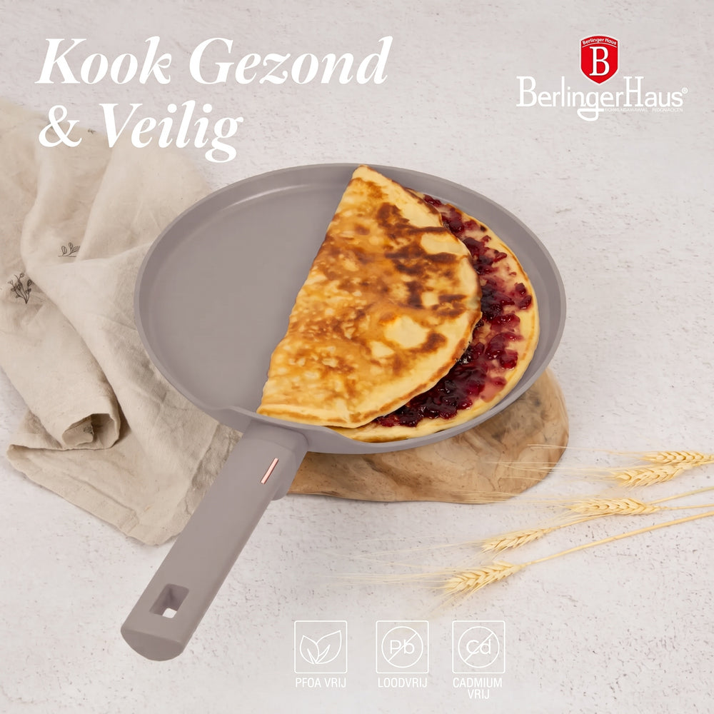 Poêle à crêpes BerlingerHaus Taupe ø 28 cm - compatible avec toutes les sources de chaleur - revêtement antiadhésif standard
